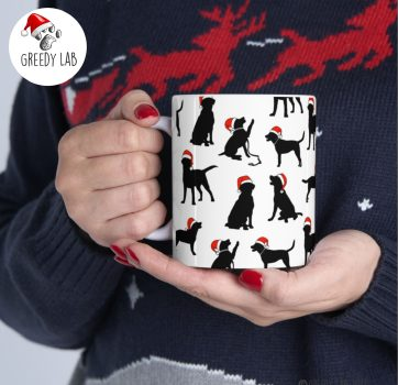 Black Labrador Christmas Mug with Labrador wearing Santa hat